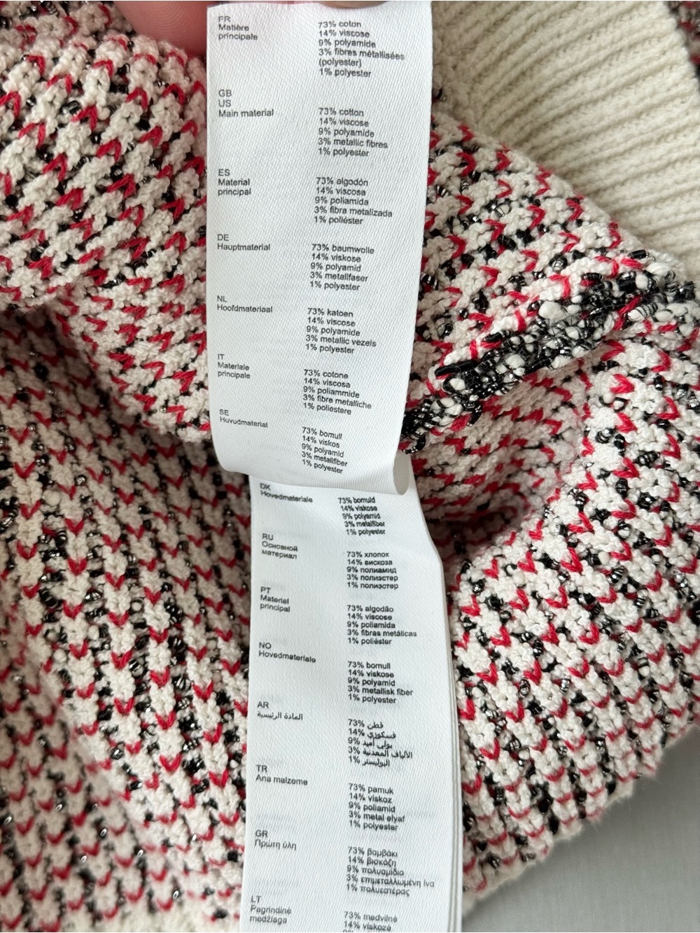 Maje Mapada Marled Red and White Knit Button-Front Cardigan - Tweed Look - Sz 1 - Picture 7 of 9